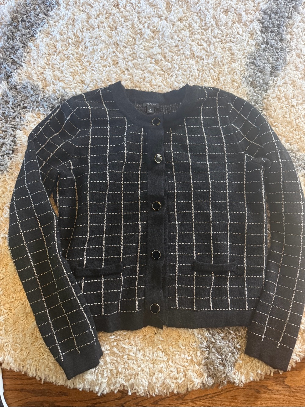 Ann Taylor Factory Black Windowpane Button-Front Cardigan